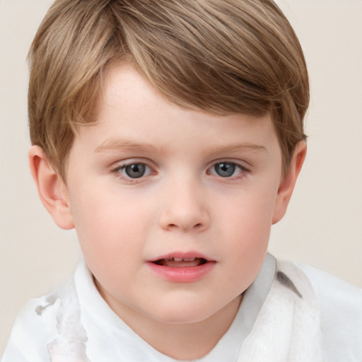 Neutral white child male with short  brown hair and grey eyes