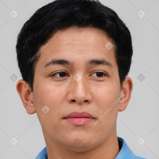 Neutral asian young-adult male with short  black hair and brown eyes