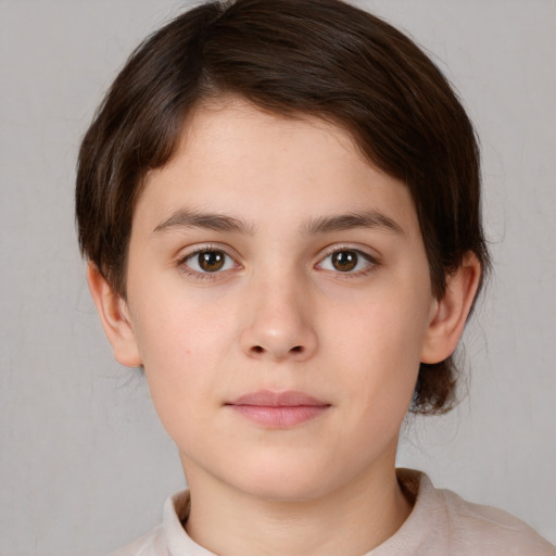 Neutral white child female with medium  brown hair and brown eyes