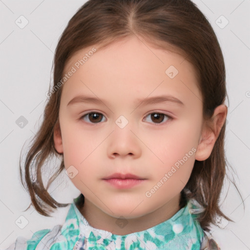 Neutral white child female with medium  brown hair and brown eyes