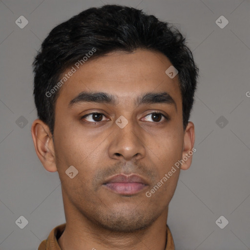 Neutral asian young-adult male with short  brown hair and brown eyes