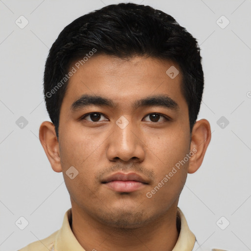 Neutral asian young-adult male with short  black hair and brown eyes