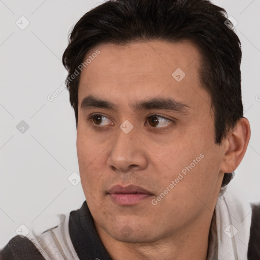 Neutral white adult male with short  brown hair and brown eyes