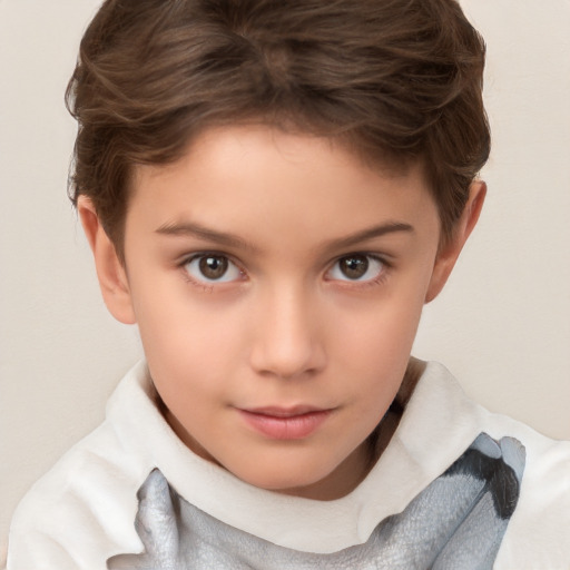 Neutral white child female with short  brown hair and brown eyes