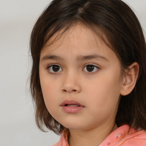 Neutral white child female with medium  brown hair and brown eyes