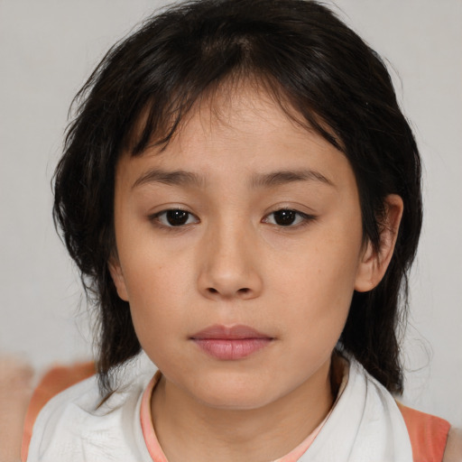 Neutral asian young-adult female with medium  brown hair and brown eyes