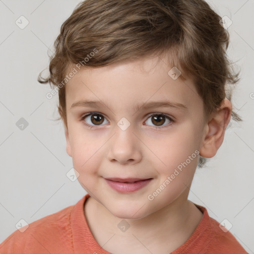 Joyful white child male with short  brown hair and brown eyes