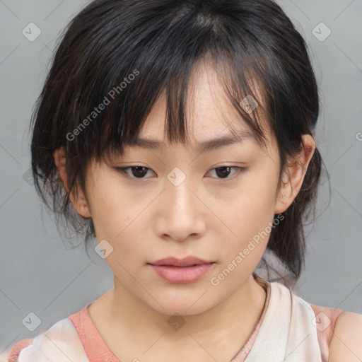 Neutral asian young-adult female with medium  brown hair and brown eyes