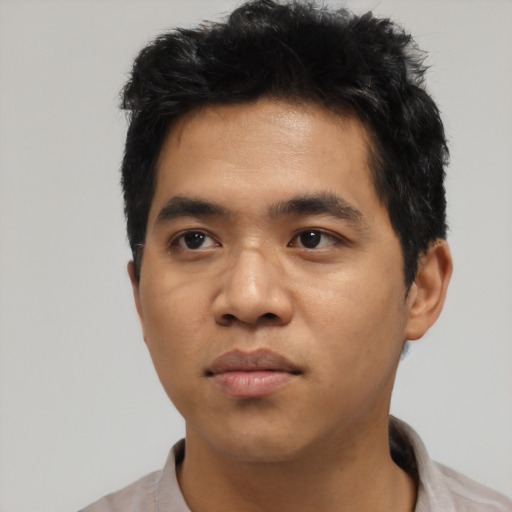 Neutral asian young-adult male with short  black hair and brown eyes