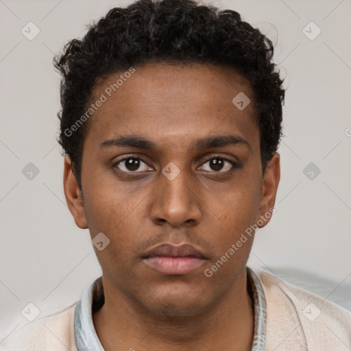 Neutral black young-adult male with short  brown hair and brown eyes