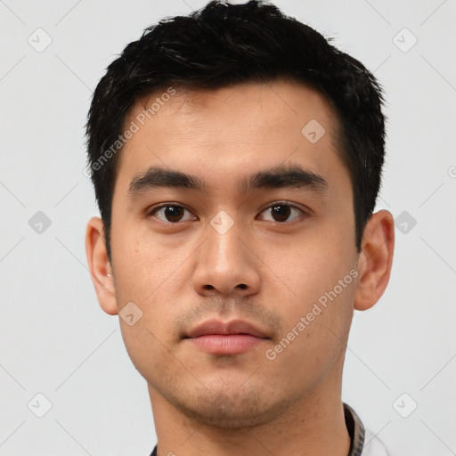 Neutral asian young-adult male with short  black hair and brown eyes