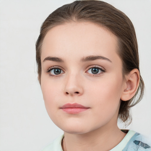 Neutral white young-adult female with medium  brown hair and blue eyes