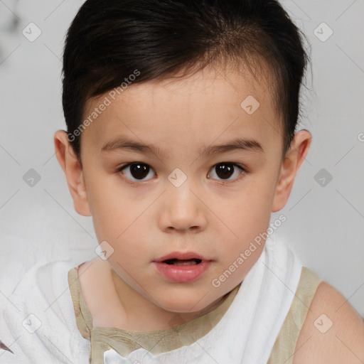 Neutral white child female with short  brown hair and brown eyes