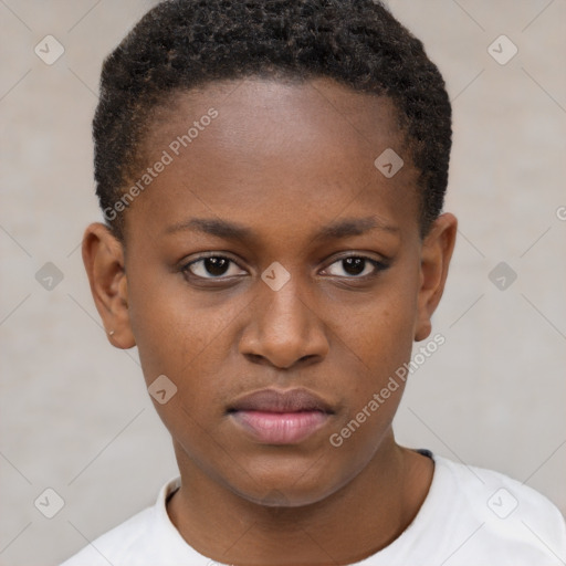 Neutral black young-adult female with short  brown hair and brown eyes