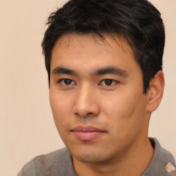 Neutral asian young-adult male with short  brown hair and brown eyes