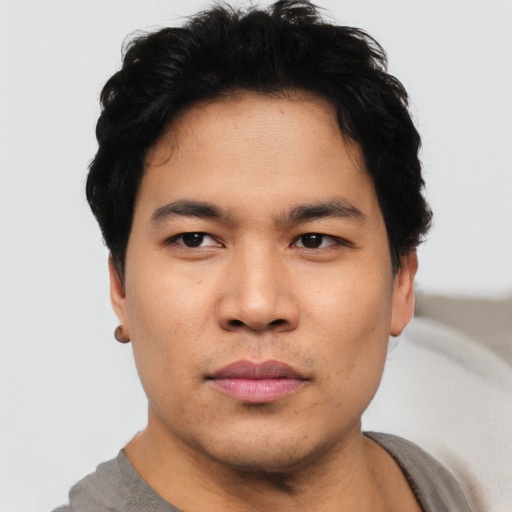 Neutral asian young-adult male with short  black hair and brown eyes