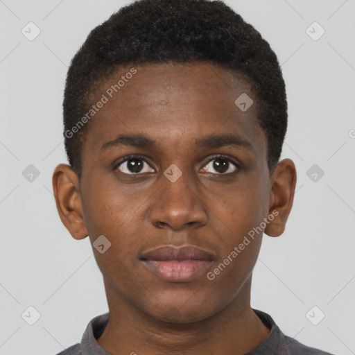 Neutral black young-adult male with short  brown hair and brown eyes