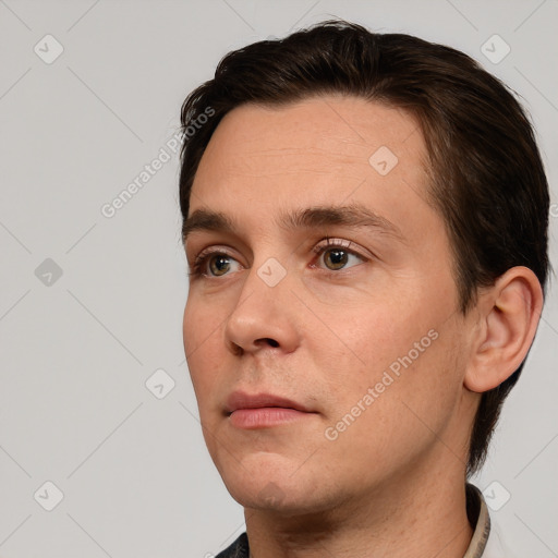 Neutral white adult male with short  brown hair and brown eyes