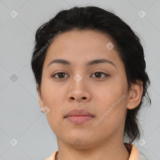 Neutral asian young-adult female with medium  brown hair and brown eyes