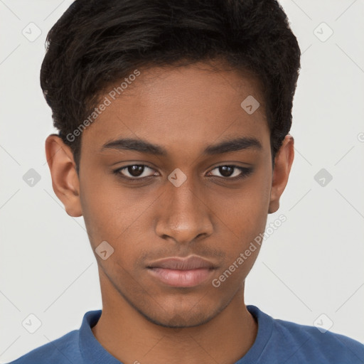 Neutral black young-adult male with short  brown hair and brown eyes