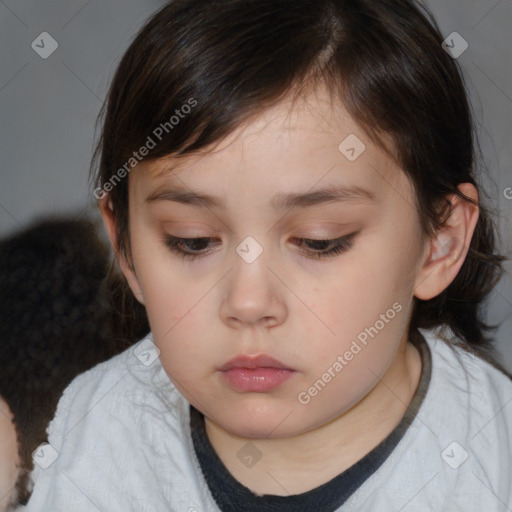 Neutral white child female with medium  brown hair and brown eyes