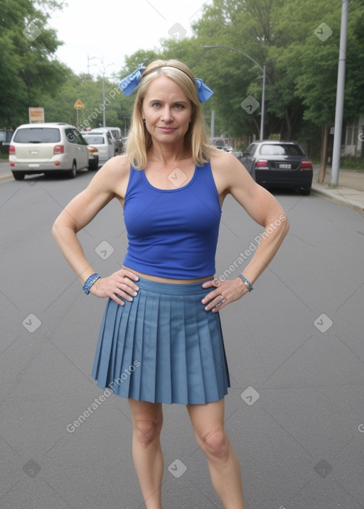 Caucasian middle-aged female with  blonde hair