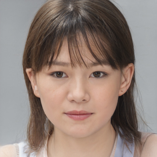 Neutral white child female with medium  brown hair and brown eyes