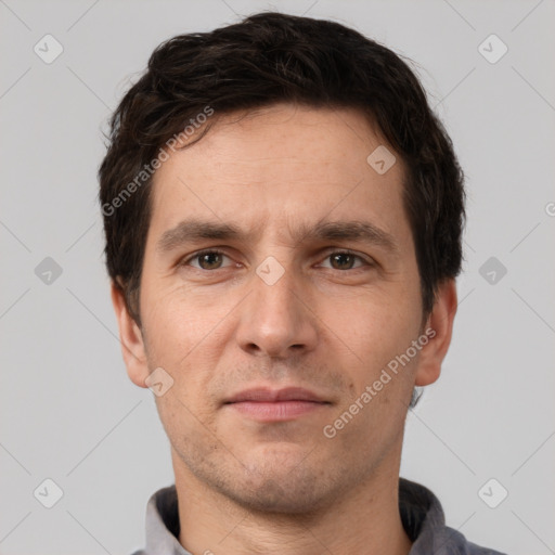 Neutral white adult male with short  brown hair and brown eyes