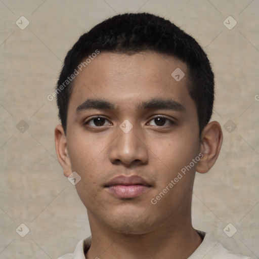 Neutral asian young-adult male with short  black hair and brown eyes