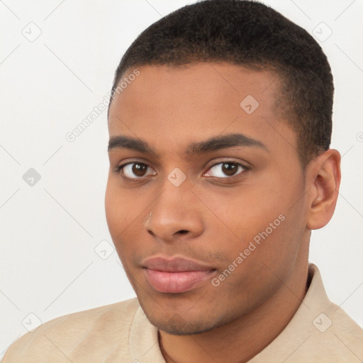 Neutral black young-adult male with short  brown hair and brown eyes