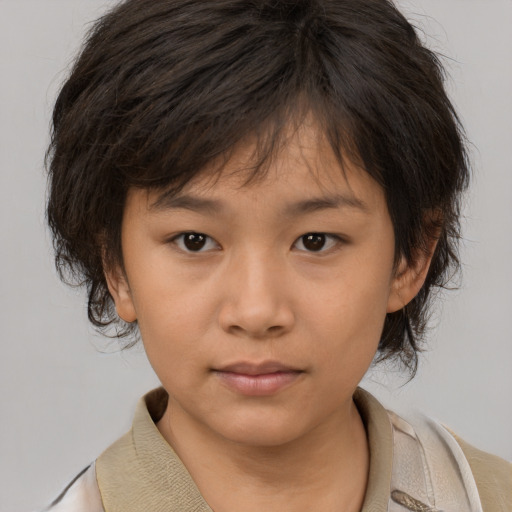 Neutral asian young-adult female with medium  brown hair and brown eyes