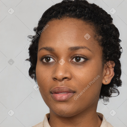 Neutral black young-adult female with short  black hair and brown eyes