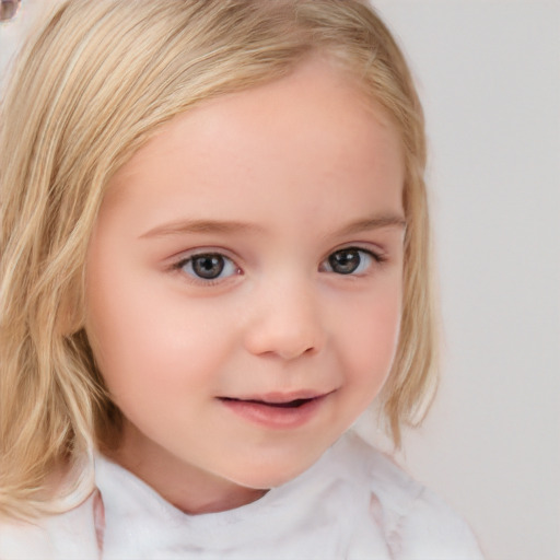 Neutral white child female with medium  blond hair and blue eyes