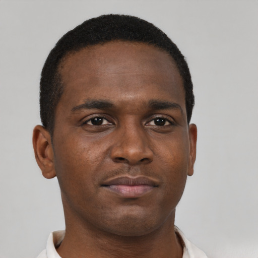 Neutral black young-adult male with short  brown hair and brown eyes