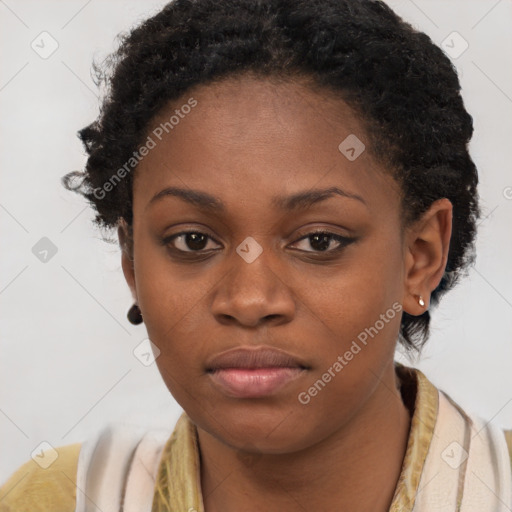 Neutral black young-adult female with short  brown hair and brown eyes