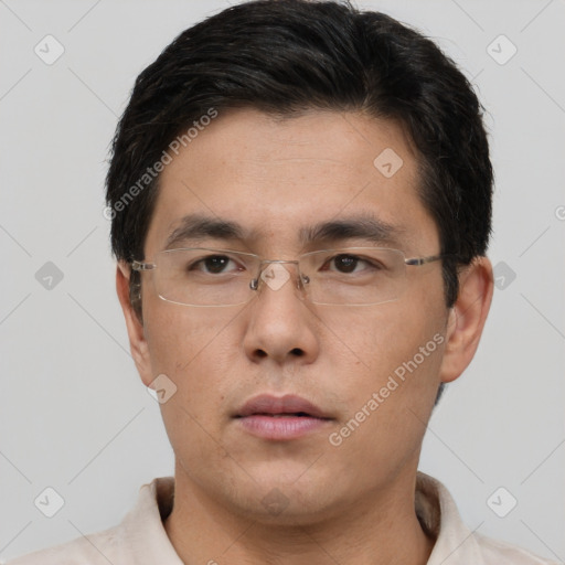 Neutral asian young-adult male with short  brown hair and brown eyes