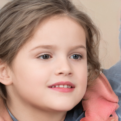 Neutral white child female with medium  brown hair and blue eyes