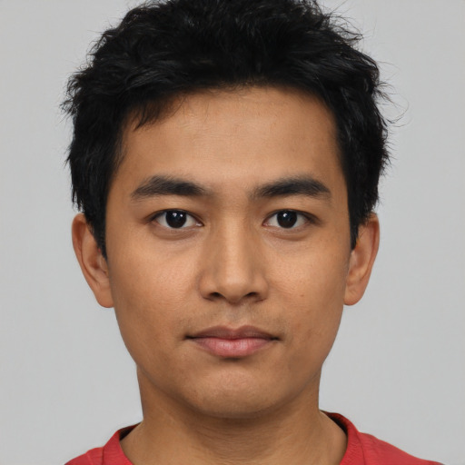 Neutral asian young-adult male with short  black hair and brown eyes