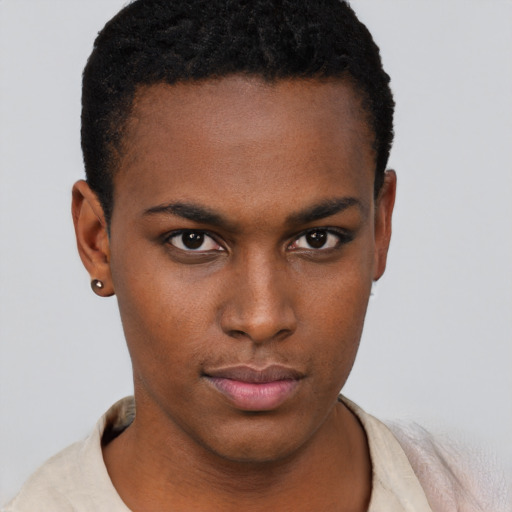 Neutral black young-adult male with short  brown hair and brown eyes