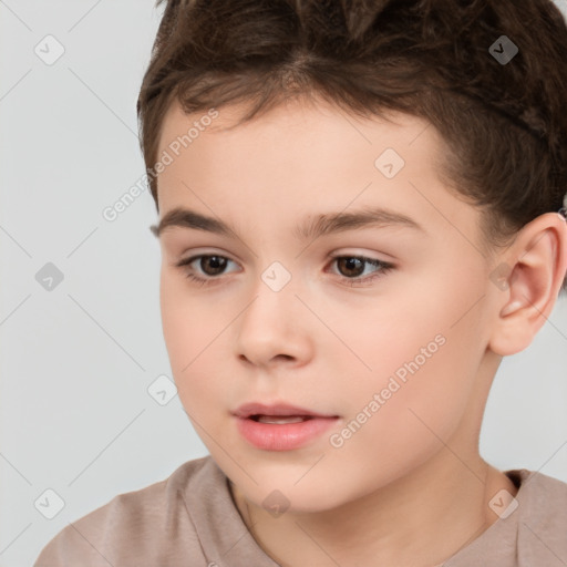 Neutral white child female with short  brown hair and brown eyes