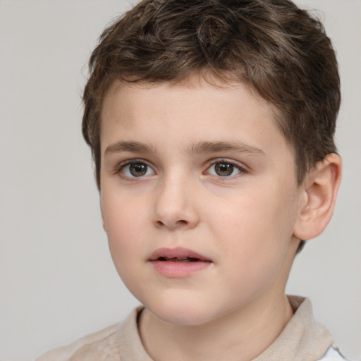 Neutral white child male with short  brown hair and grey eyes