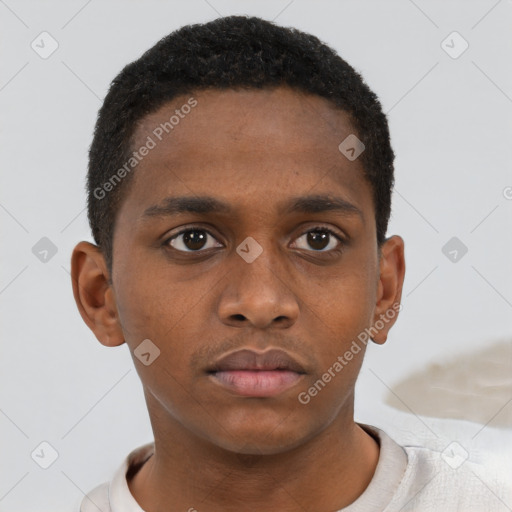 Neutral black young-adult male with short  brown hair and brown eyes
