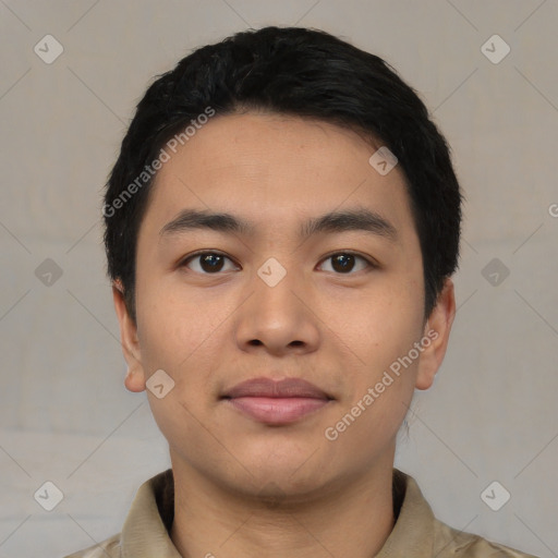 Neutral asian young-adult male with short  black hair and brown eyes