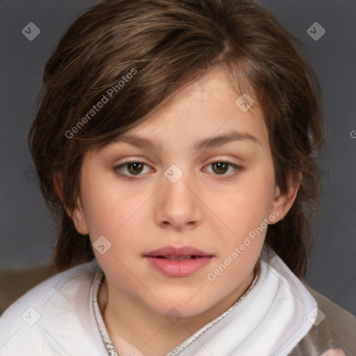 Neutral white child female with medium  brown hair and brown eyes