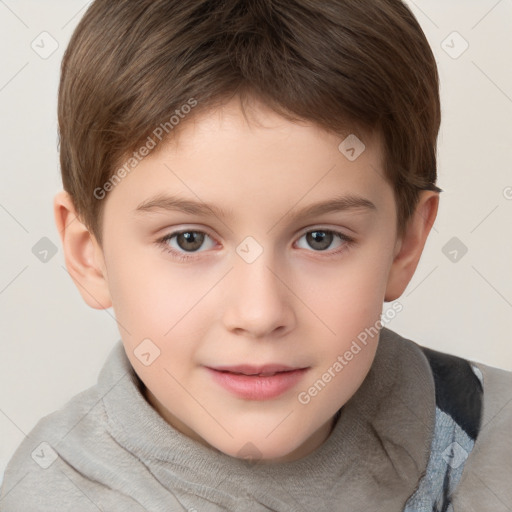 Joyful white child male with short  brown hair and brown eyes