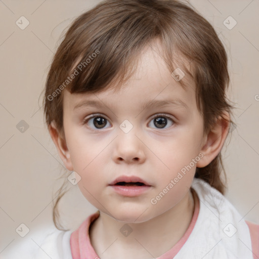 Neutral white child female with medium  brown hair and brown eyes