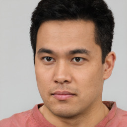 Neutral asian young-adult male with short  black hair and brown eyes