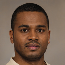 Neutral black young-adult male with short  brown hair and brown eyes