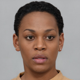 Neutral black young-adult female with short  brown hair and brown eyes