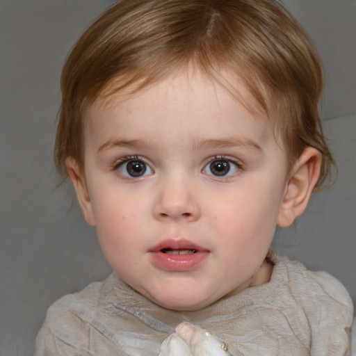 Neutral white child female with short  brown hair and blue eyes